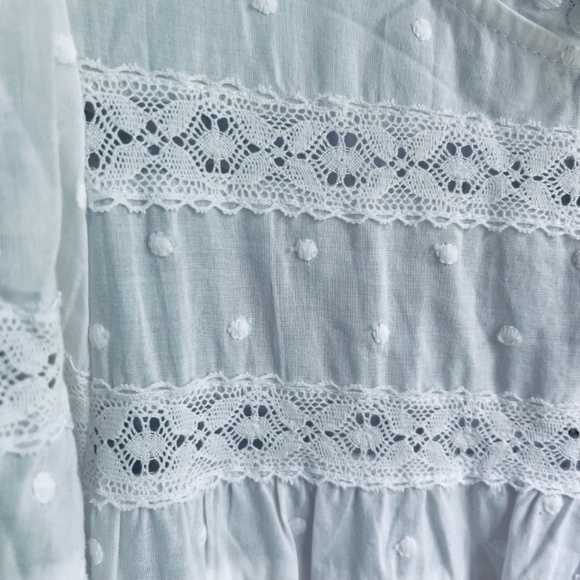 Stellah White Cotton Swiss Dot Dress M Puff Sleeve Lace Trim Tiered Skirt - Picture 9 of 16
